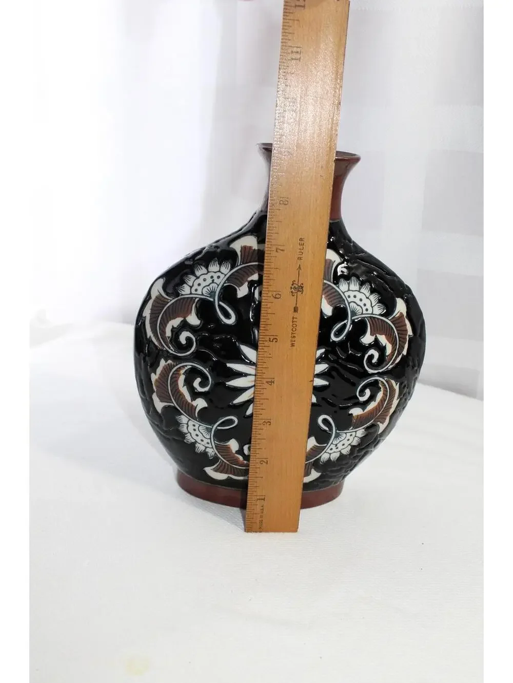 Enameled Moriage Black and Brown Art Vase